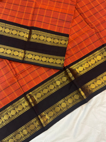 Chettinad cotton saree - orange- korvai cheeks