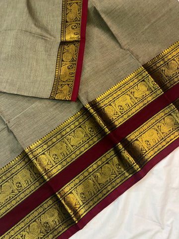 Chettinad cotton saree - Ash - plain