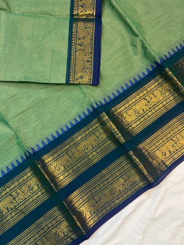 Chettinad cotton saree - green - plain