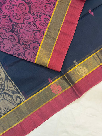 Handloom cotton saree - nevy blue