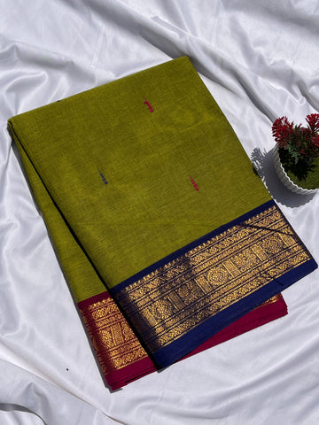Chettinad cotton green & blue _ pink butta
