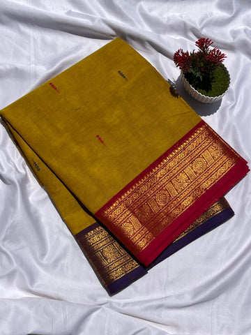 Chettinad cotton yellow & blue _ pink butta