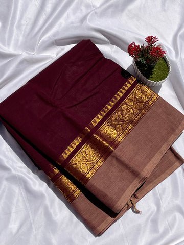 Chettinad cotton coffee brown & pink-Plain
