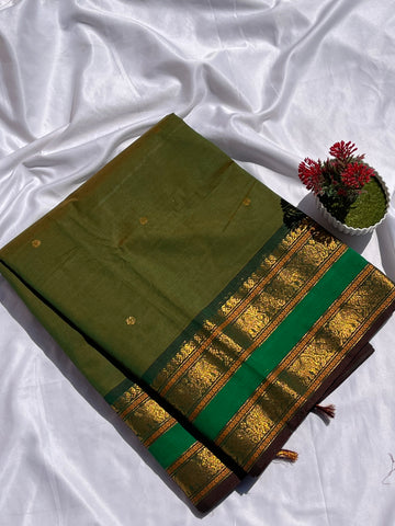 Chettinad cotton green & gold butta
