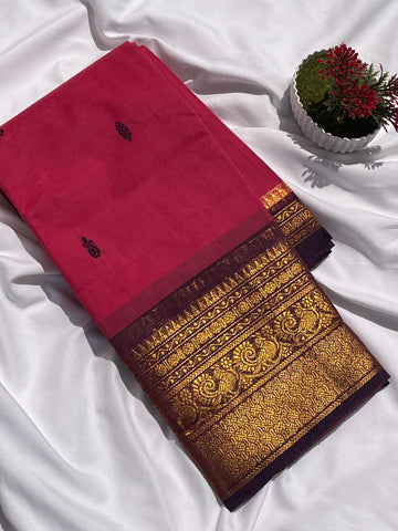 Chettinad cotton pink & brown butta