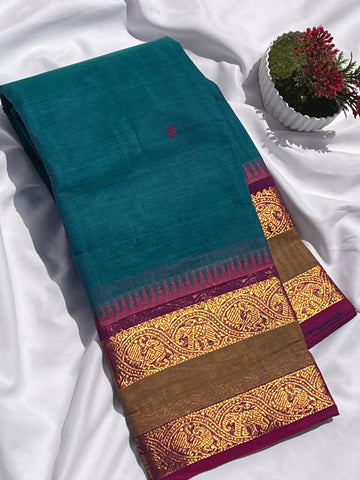 Chettinad cotton blue & gold _pink butta