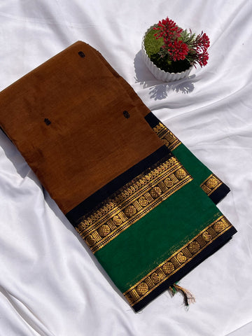 Chettinad cotton mustard yellow &black-green border butta