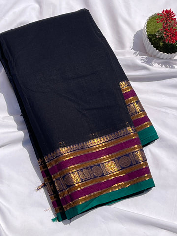 Chettinad cotton black & pink _ plain
