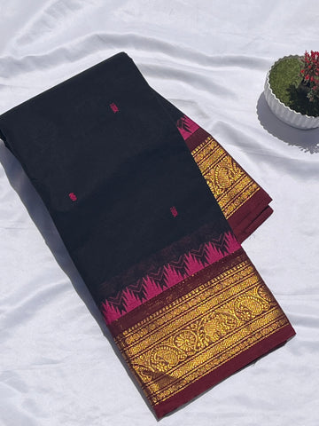 Chettinad cotton black & maroon-butta
