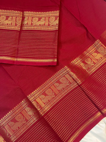 Chettinad cotton saree - red - plain