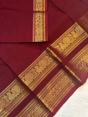Chettinad cotton saree - dark red -plain