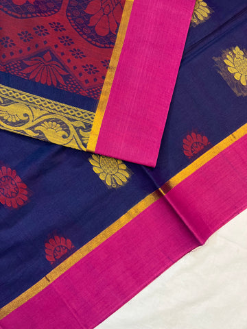 Handloom cotton saree - blue