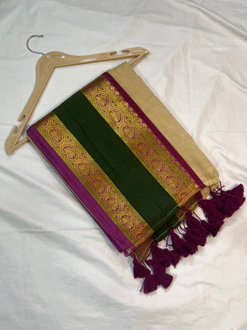 Mul cotton saree - sandal -120 Count Premium jari
