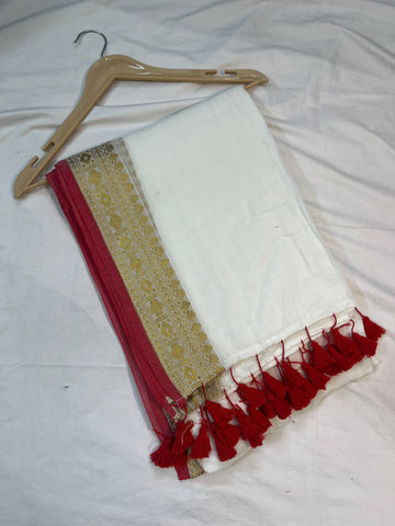 Mul cotton saree - white -120 Count -premium
