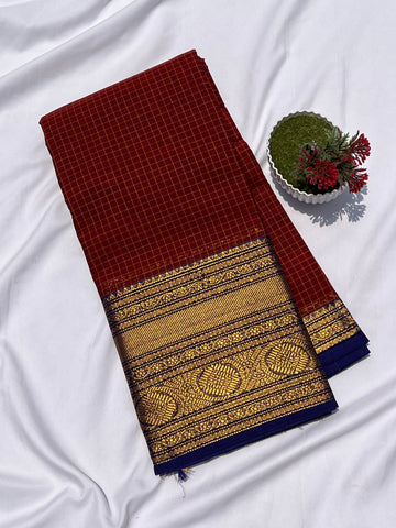 Chettinad cotton maroon & blue-korvai big checks