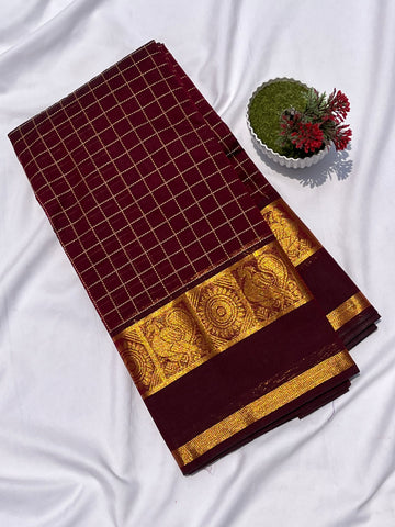 Chettinad cotton maroon & gold _ Korvai checks