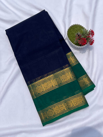 Chettinad cotton saree - Blue -Plain
