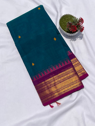 Chettinad cotton saree - Rama green and pink - Butta