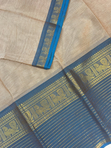 Chettinad cotton saree - half white- plain