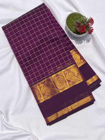 Chettinad cotton purple & gold _ korvai checks