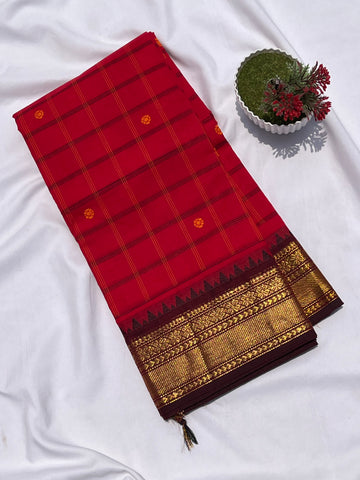 Chettinad cotton red & maroon _ check butta