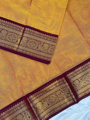 Chettinad cotton saree - orange- plain