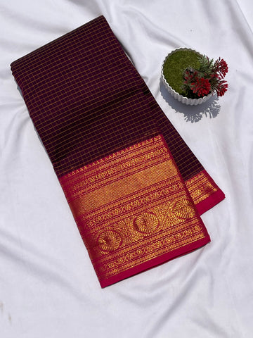 Chettinad cotton wine & pink-big korvai checks