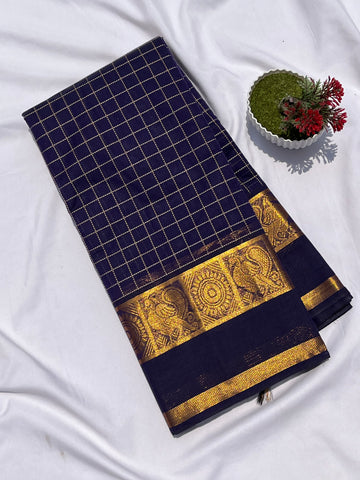 Chettinad cotton blue & gold _ korvai check