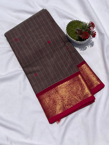 Chettinad cotton ash & maroon _ strips butta