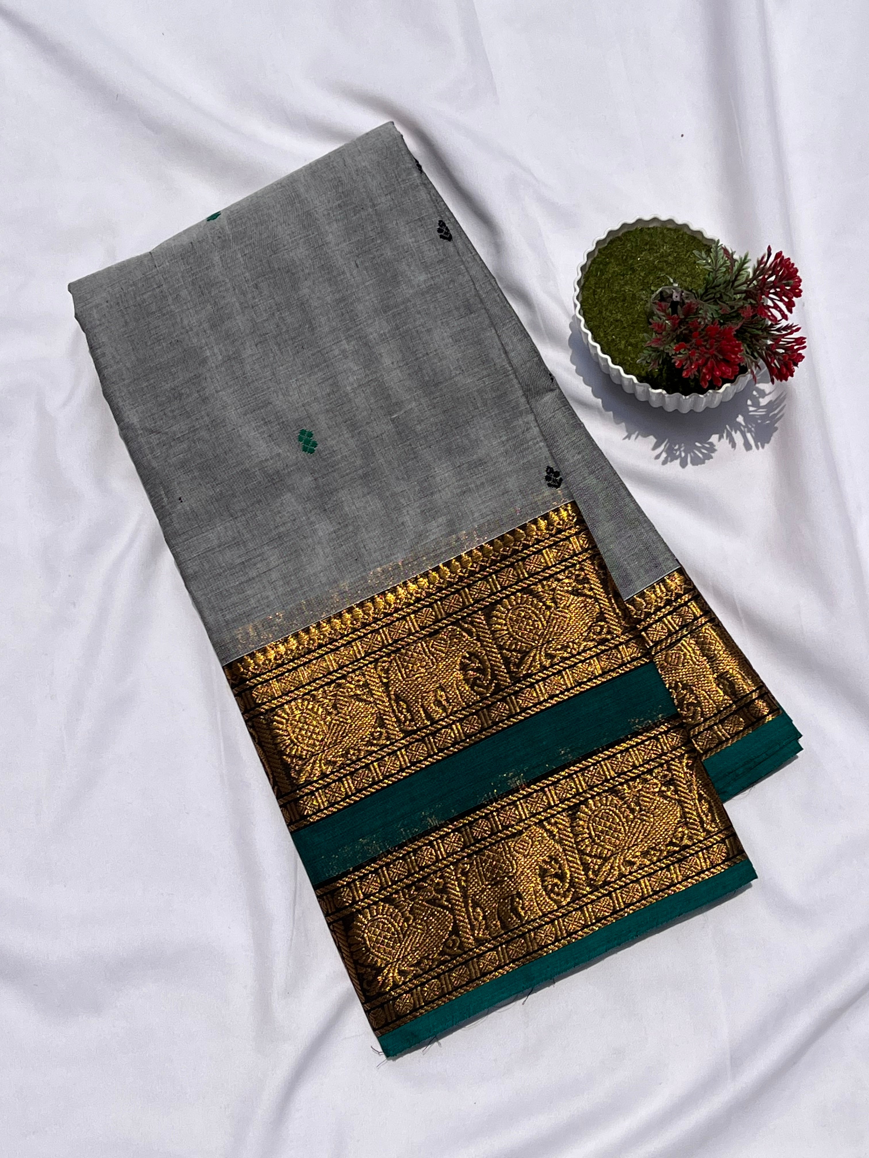 Chettinad cotton ash & green _ butta