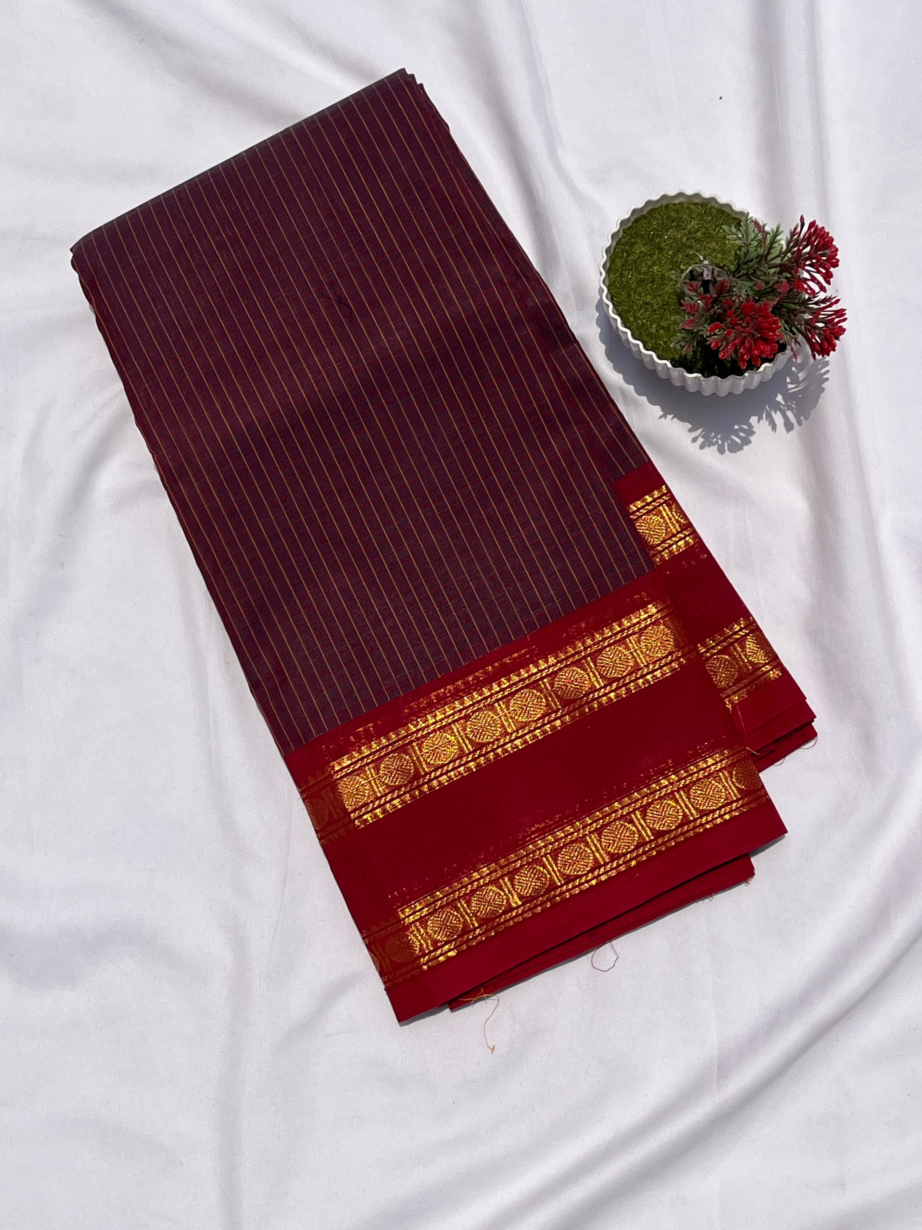 Chettinad cotton maroon & red _ korvai checks