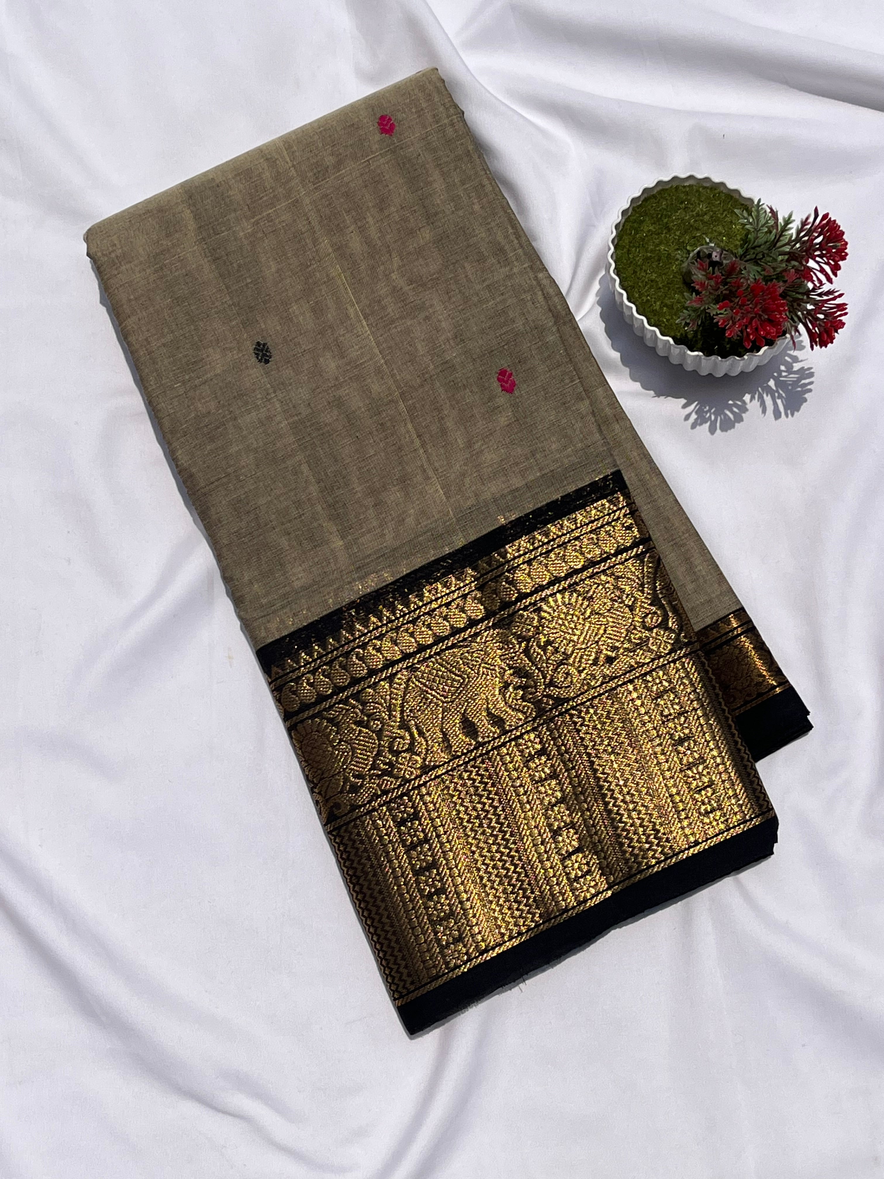 Chettinad cotton ash & black _ butta