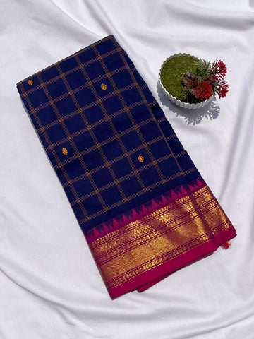 Chettinad cotton saree - Blue and red checks butta
