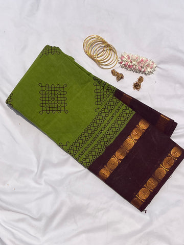 Sungudi Kolam -  green and maroon