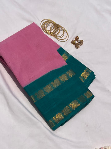 Sungudi cotton - pink and sky blue plain