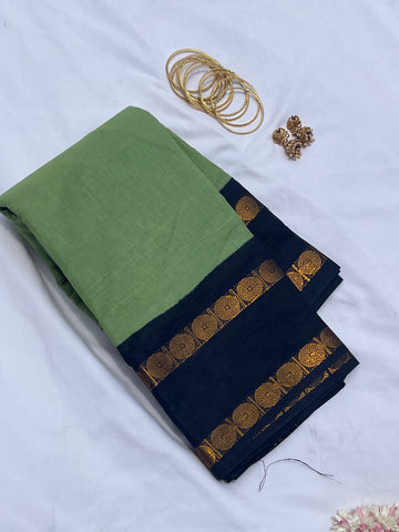 Sungudi cotton - plain pastel green and black