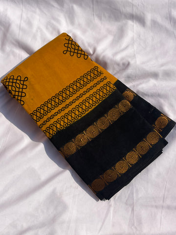 Sungudi cotton Kolam- mustard yellow and black