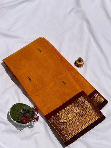 Chettinad cotton saree - orange and maroon - Butta