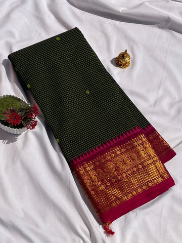 Chettinad cotton saree - Black and Pink - Checks butta
