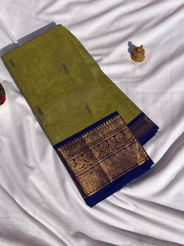 Chettinad cotton saree green and blue - Butta