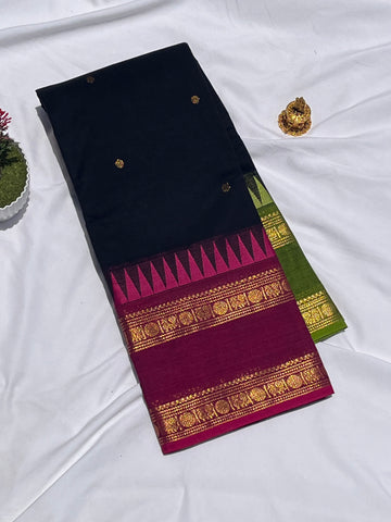 Chettinad cotton saree - Black - butta
