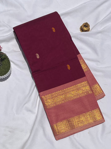 Chettinad cotton saree - marron - plain