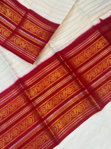 Sungudi cotton velthari- white & red