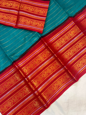 Sungudi cotton saree - blue & red