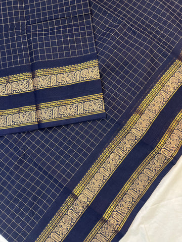 Chettinad cotton saree -blue- checks