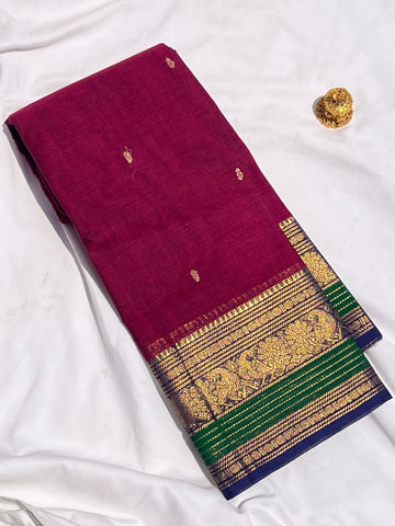 Chettinad cotton saree-brown & green-butta