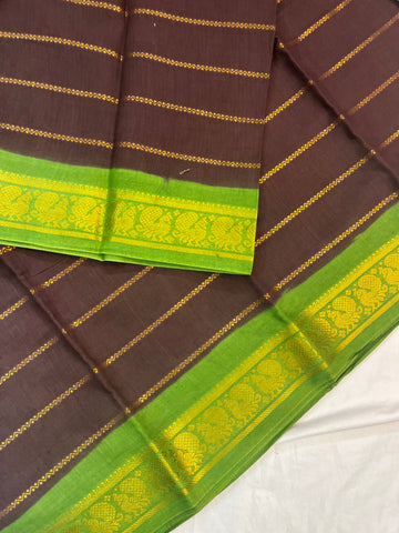 Sungudi cotton velthari- coffee brown & parrot green