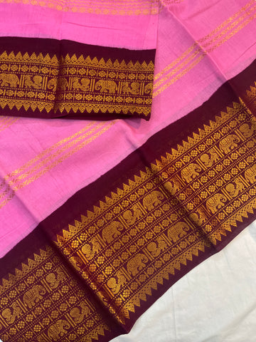 Sungudi cotton velthari- baby pink
