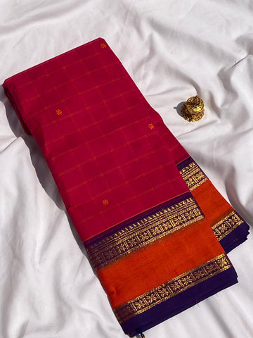 Chettinad cotton saree-pink-check butta