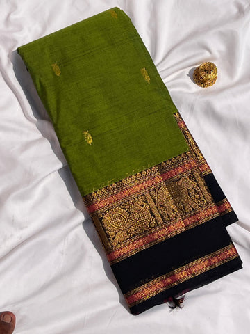 Chettinad cotton saree-green & black-butta